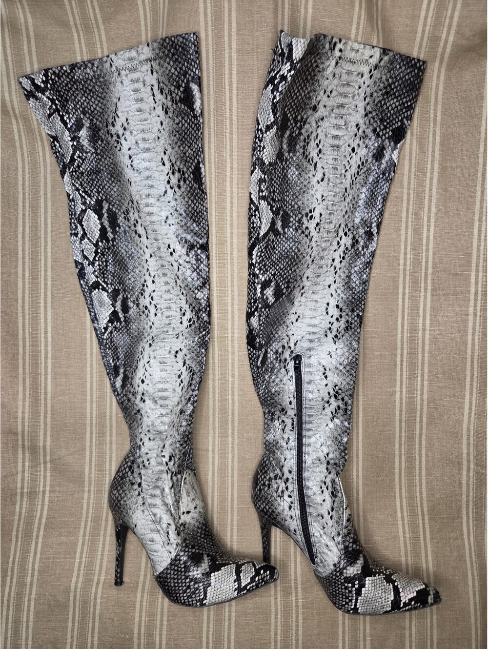 Fashion Nova Women's Snakeskin Over The Knee Boots Size 8
